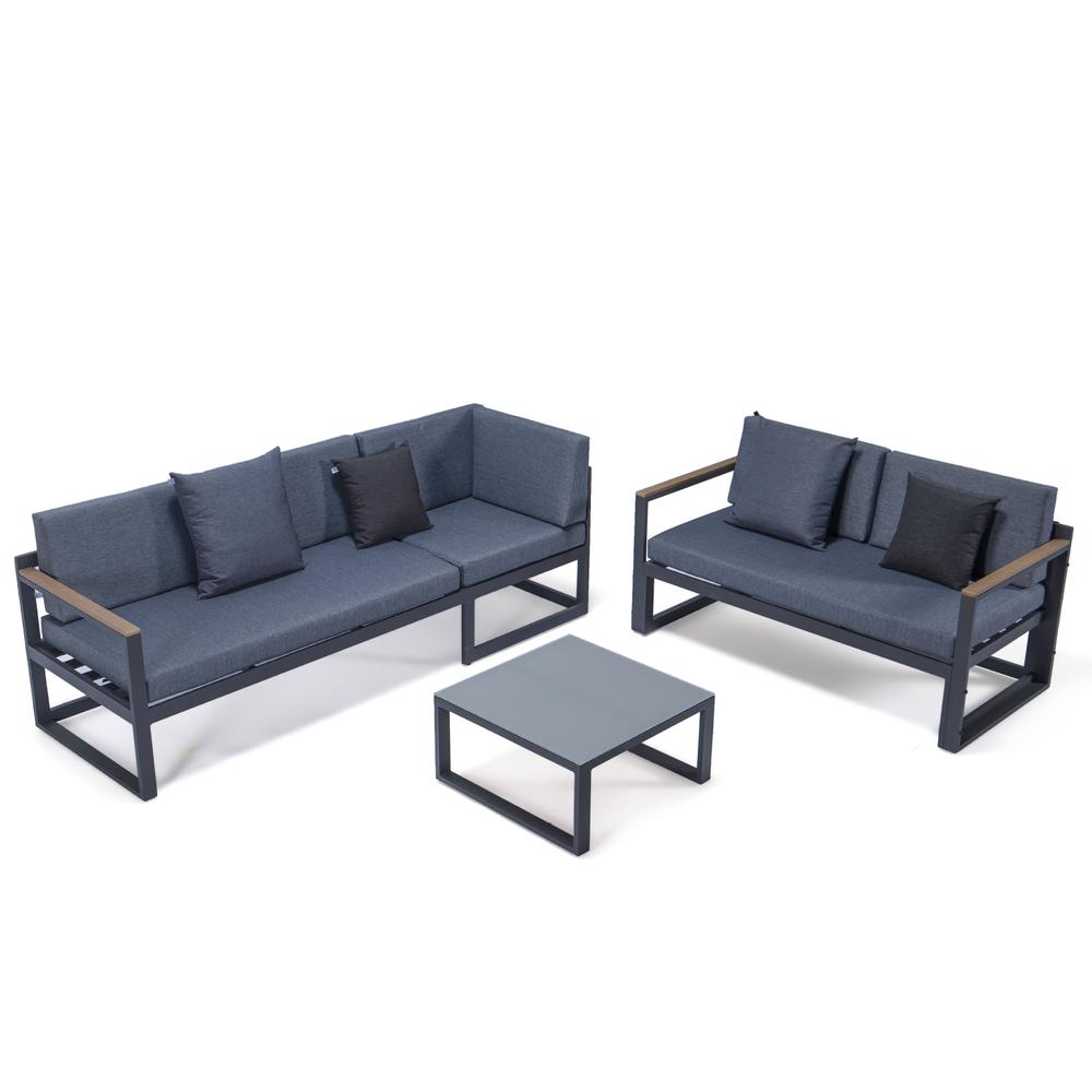 LeisureMod Chelsea Black Sectional With Adjustable Headrest & Coffee Table With Two Tone Cushions CSLBL-80BU-BL. Picture 12