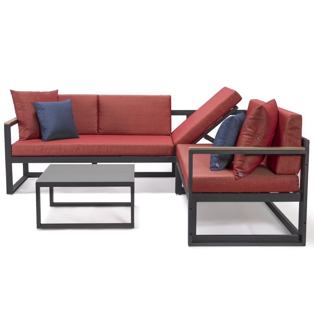 LeisureMod Chelsea Black Sectional With Adjustable Headrest & Coffee Table With Two Tone Cushions CSLBL-80R-BU. Picture 10