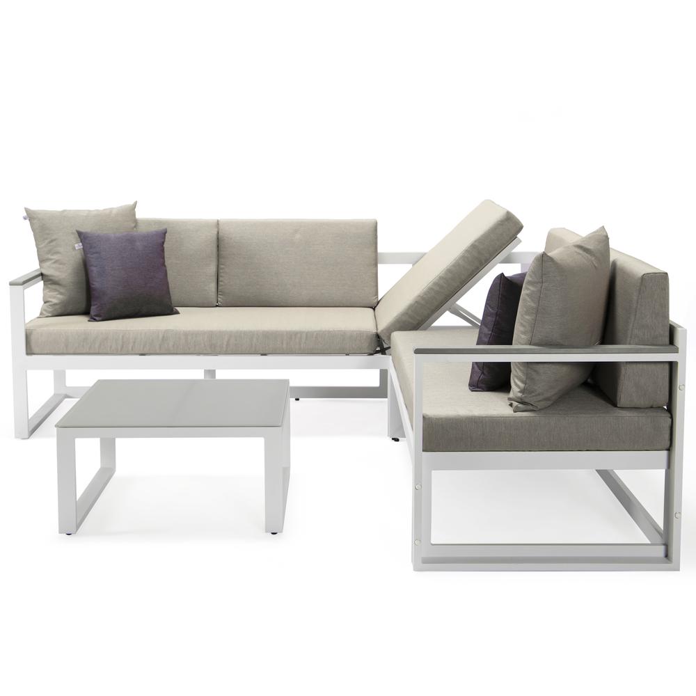 LeisureMod Chelsea White Sectional With Adjustable Headrest & Coffee Table With Two Tone Cushions CSLW-80BG-BU. Picture 10