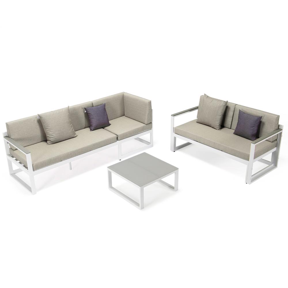 LeisureMod Chelsea White Sectional With Adjustable Headrest & Coffee Table With Two Tone Cushions CSLW-80BG-BU. Picture 12
