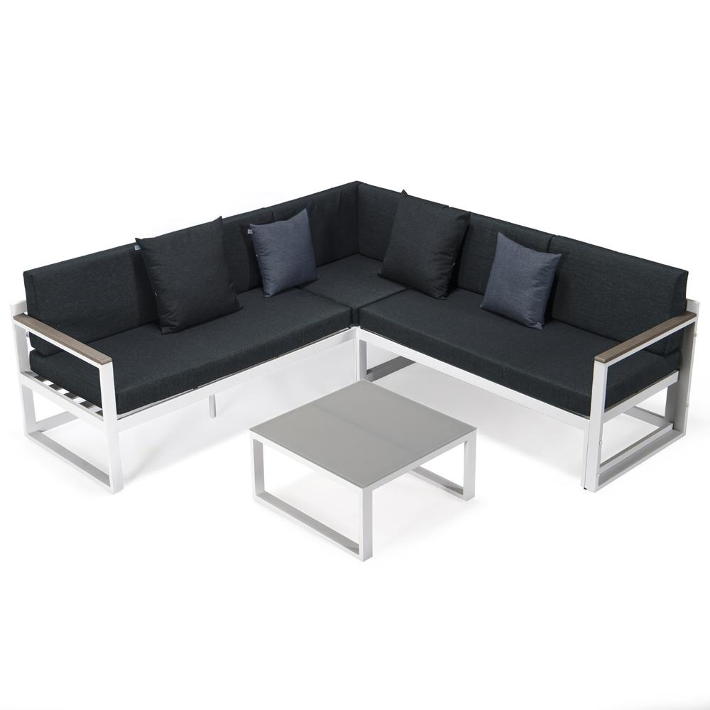White Sectional With Adjustable Headrest & Coffee Table With Two Tone Cushions. Picture 1