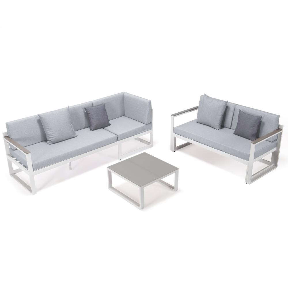 White Sectional With Adjustable Headrest & Coffee Table With Two Tone Cushions. Picture 12