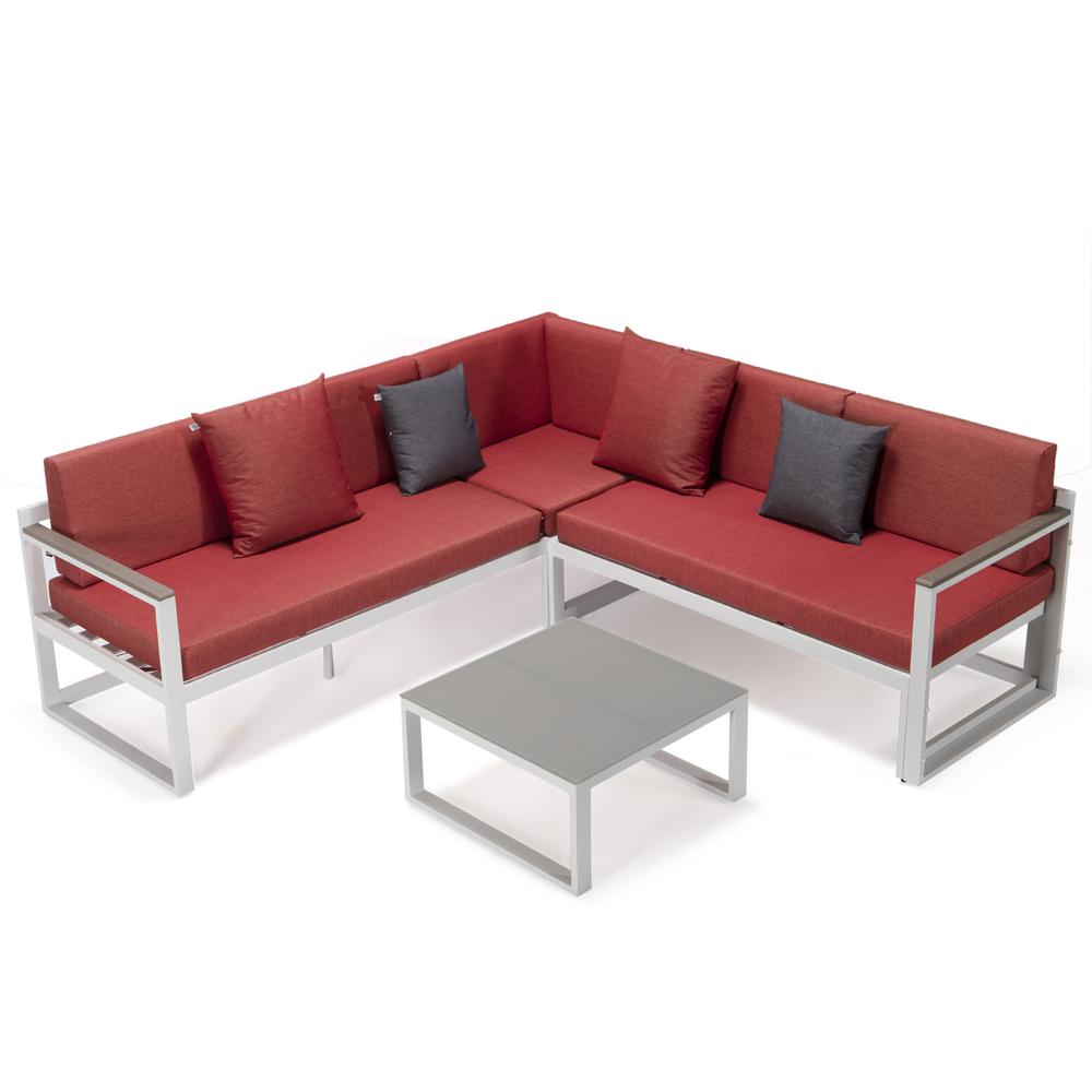White Sectional With Adjustable Headrest & Coffee Table With Two Tone Cushions. Picture 1
