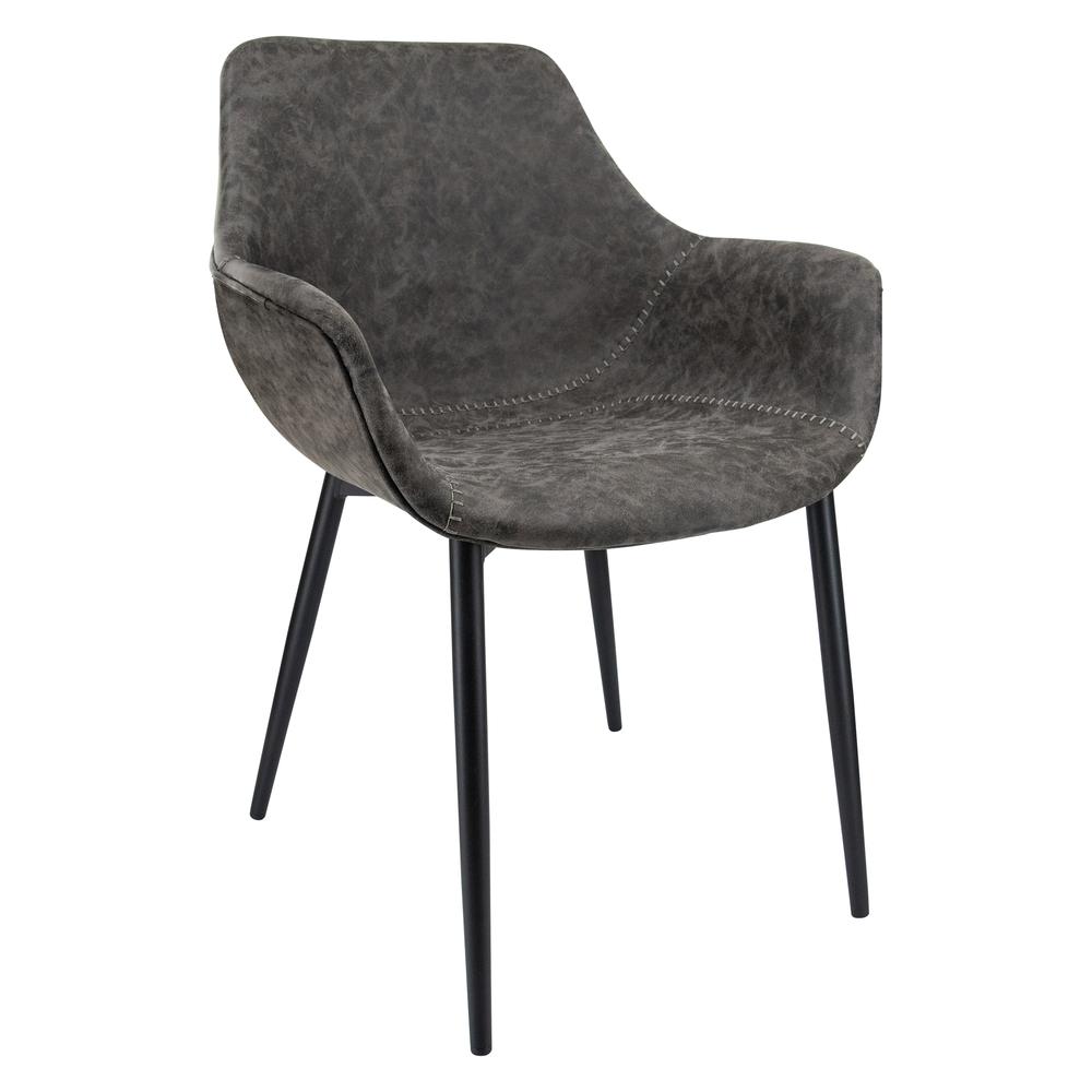 LeisureMod Markley Modern Leather Dining Armchair Kitchen Chairs with Metal Legs… in Grey. The main picture.