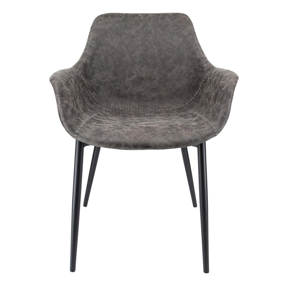 LeisureMod Markley Modern Leather Dining Armchair Kitchen Chairs with Metal Legs… in Grey. Picture 2