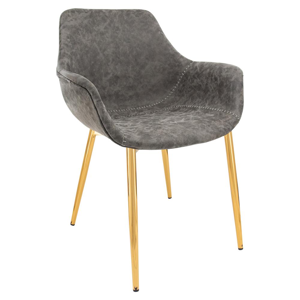 LeisureMod Markley Modern Leather Dining Armchair Kitchen Chairs with Gold Metal Legs… in Grey. Picture 1