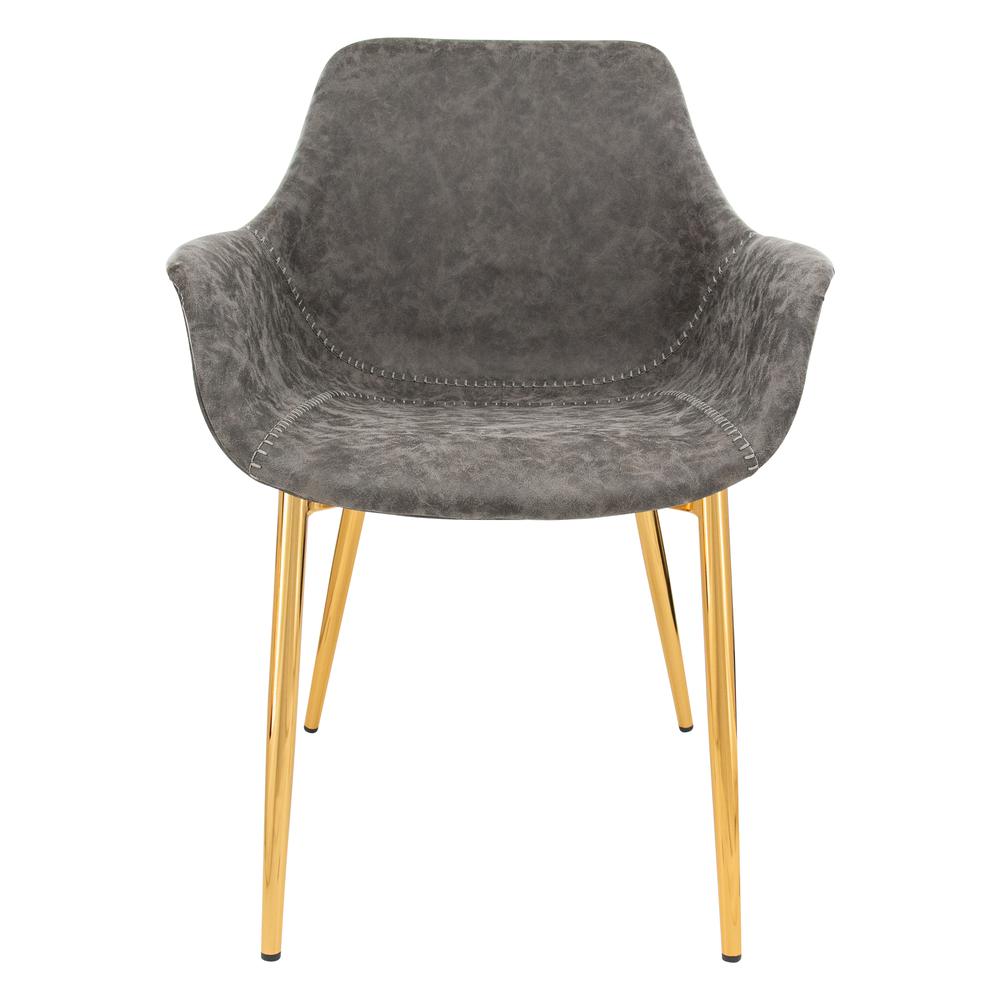 LeisureMod Markley Modern Leather Dining Armchair Kitchen Chairs with Gold Metal Legs… in Grey. Picture 2
