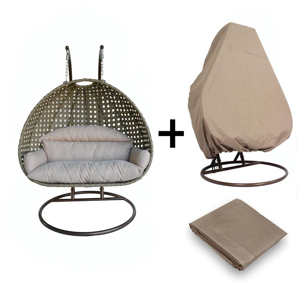 Wicker Hanging 2 person Egg Swing Chair With Outdoor Cover. Picture 1