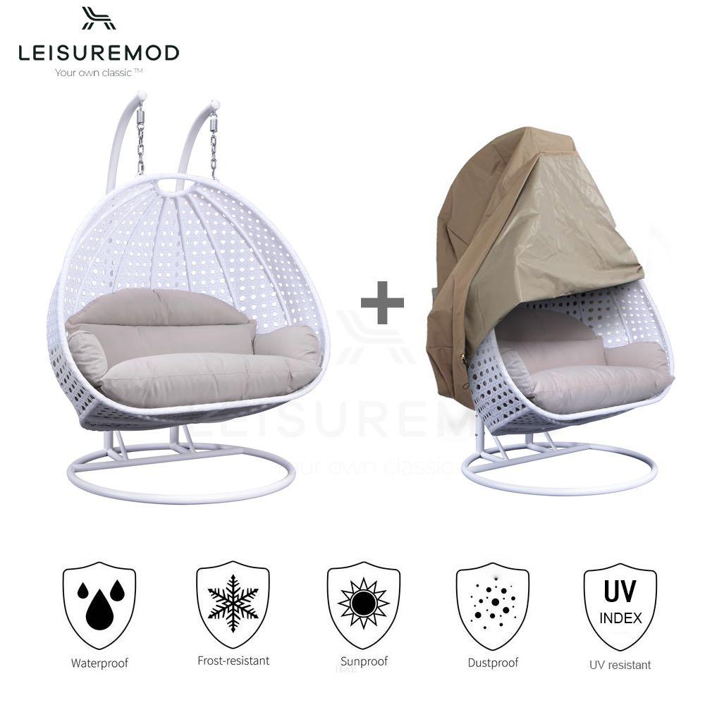 LeisureMod Wicker Hanging 2 person Egg Swing Chair With Outdoor Cover ESC57WBG-C. The main picture.