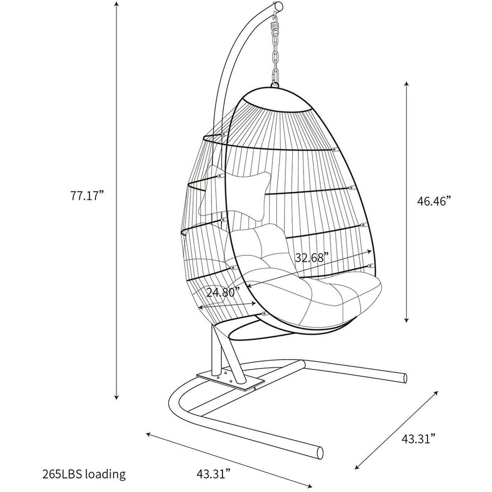 LeisureMod Wicker Folding Hanging Egg Swing Chair ESCF40DGR. Picture 8