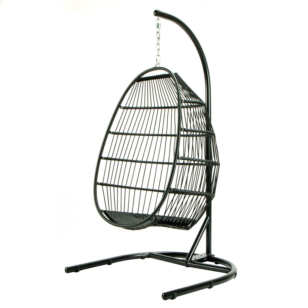 LeisureMod Wicker Folding Hanging Egg Swing Chair ESCF40DGR. Picture 14