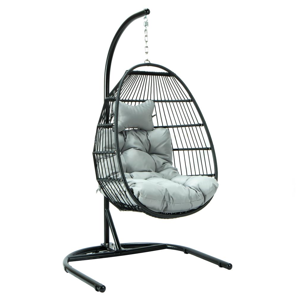 LeisureMod Wicker Folding Hanging Egg Swing Chair ESCF40LGR. The main picture.