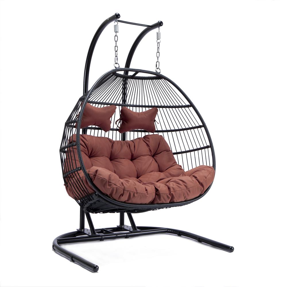 LeisureMod Wicker 2 Person Double Folding Hanging Egg Swing Chair ESCF52CH. Picture 34