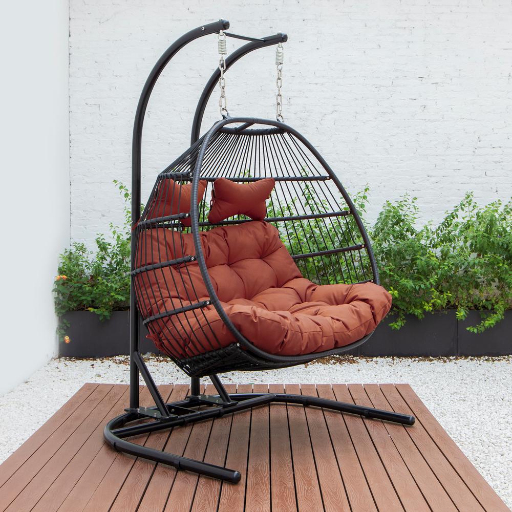 LeisureMod Wicker 2 Person Double Folding Hanging Egg Swing Chair ESCF52CH. Picture 45