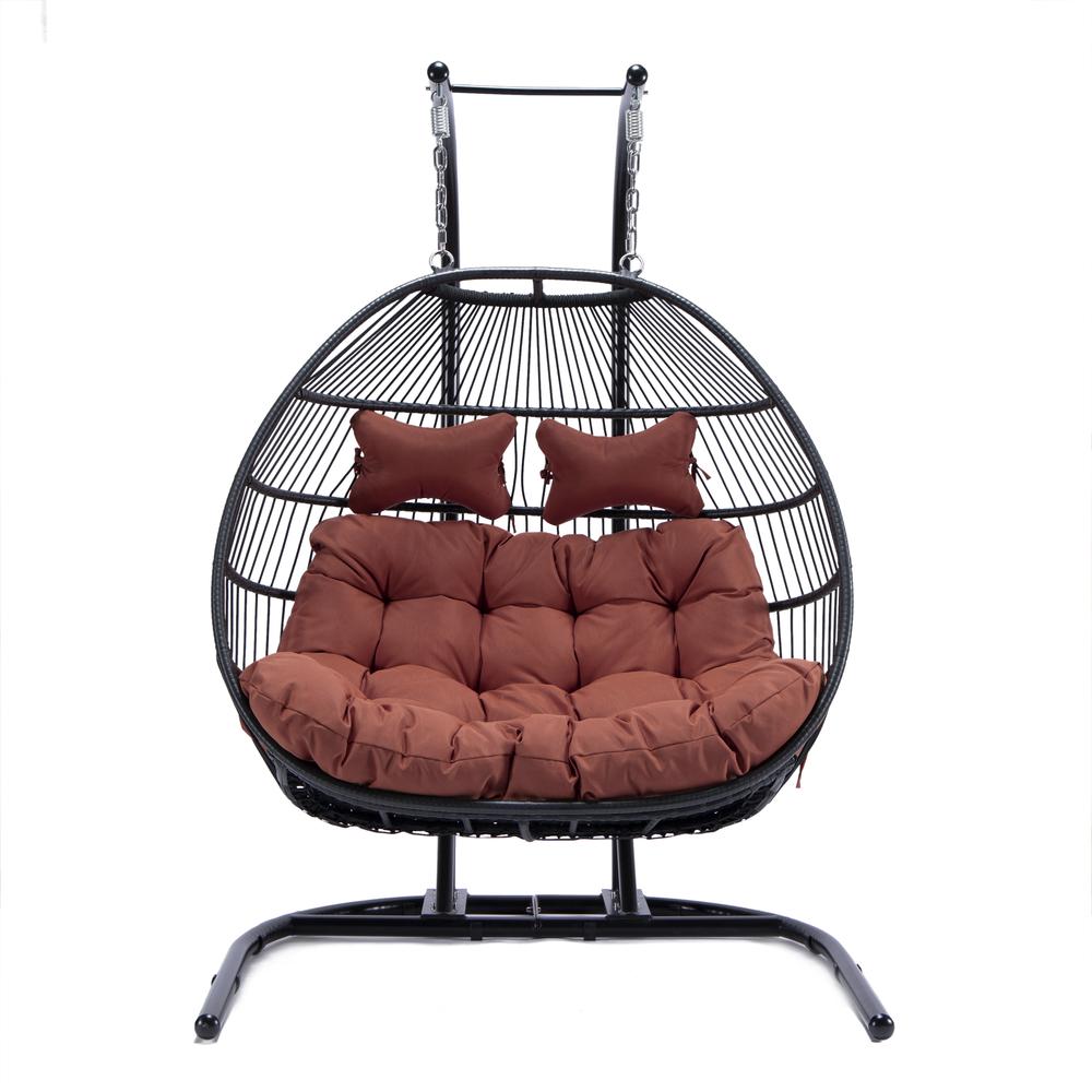 LeisureMod Wicker 2 Person Double Folding Hanging Egg Swing Chair ESCF52CH. Picture 46