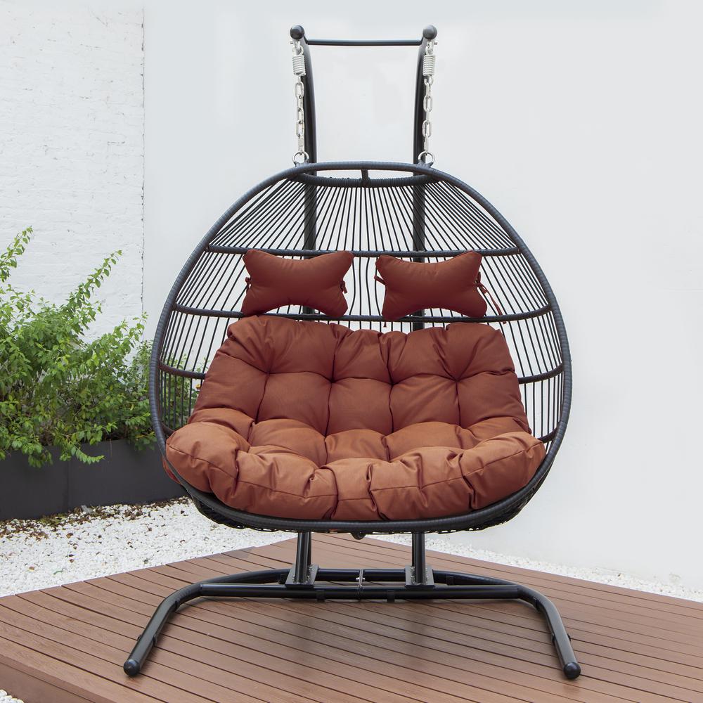 LeisureMod Wicker 2 Person Double Folding Hanging Egg Swing Chair ESCF52CH. Picture 47
