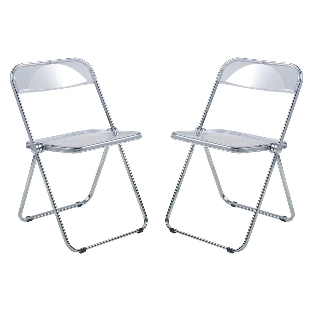 LeisureMod Lawrence Acrylic Folding Chair With Metal Frame, Set of 2 LF19CL2. The main picture.