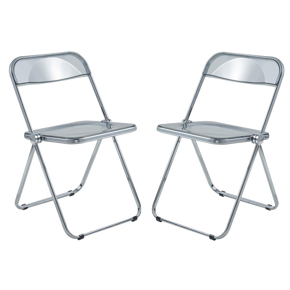 LeisureMod Lawrence Acrylic Folding Chair With Metal Frame, Set of 2 LF19TBL2. Picture 1