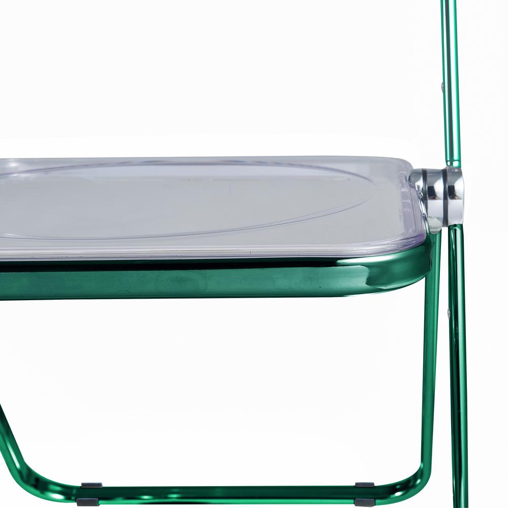 Lawrence Acrylic Folding Chair With Green Metal Frame, Set of 2. Picture 2