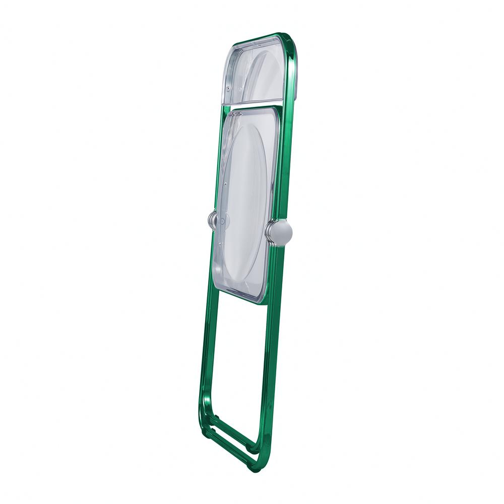 Lawrence Acrylic Folding Chair With Green Metal Frame, Set of 2. Picture 6