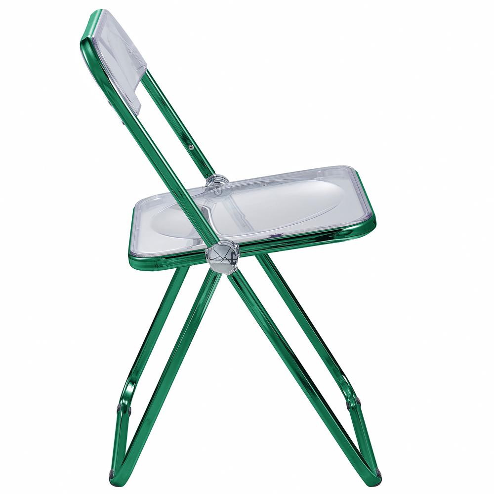 Lawrence Acrylic Folding Chair With Green Metal Frame, Set of 2. Picture 7