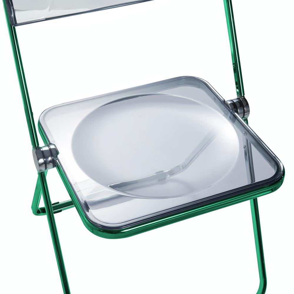 Lawrence Acrylic Folding Chair With Green Metal Frame, Set of 2. Picture 9
