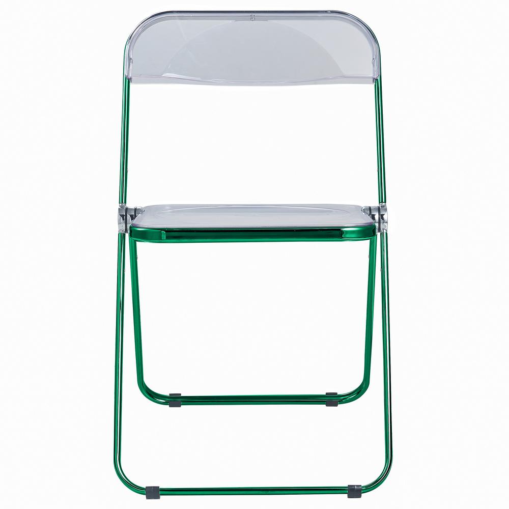 LeisureMod Lawrence Acrylic Folding Chair With Green Metal Frame, Set of 4 LFCL19G4. Picture 5