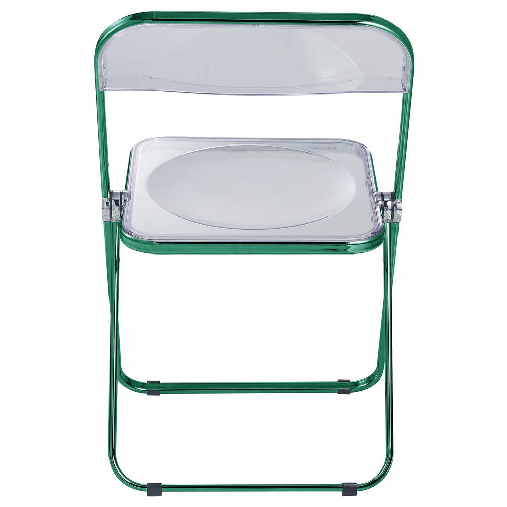 LeisureMod Lawrence Acrylic Folding Chair With Green Metal Frame, Set of 4 LFCL19G4. Picture 8