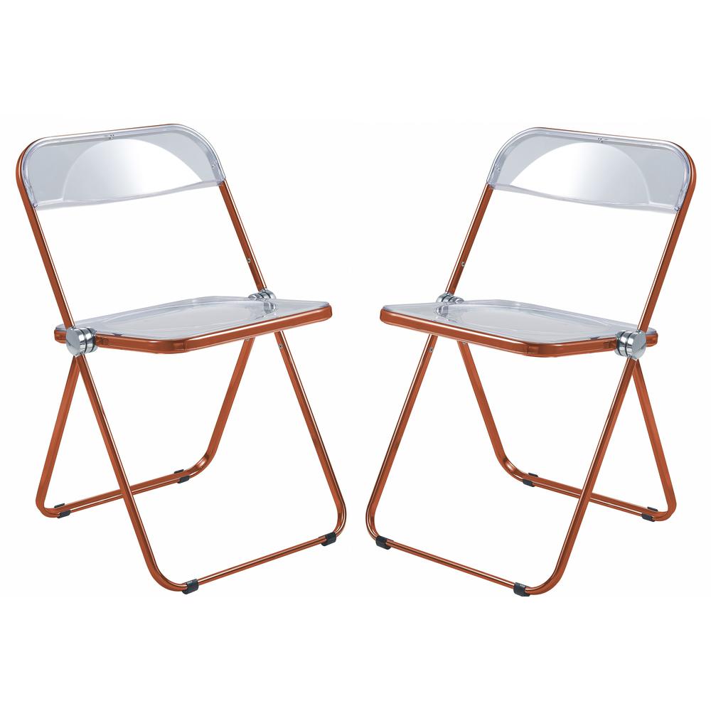 Lawrence Acrylic Folding Chair With Orange Metal Frame, Set of 2. Picture 1