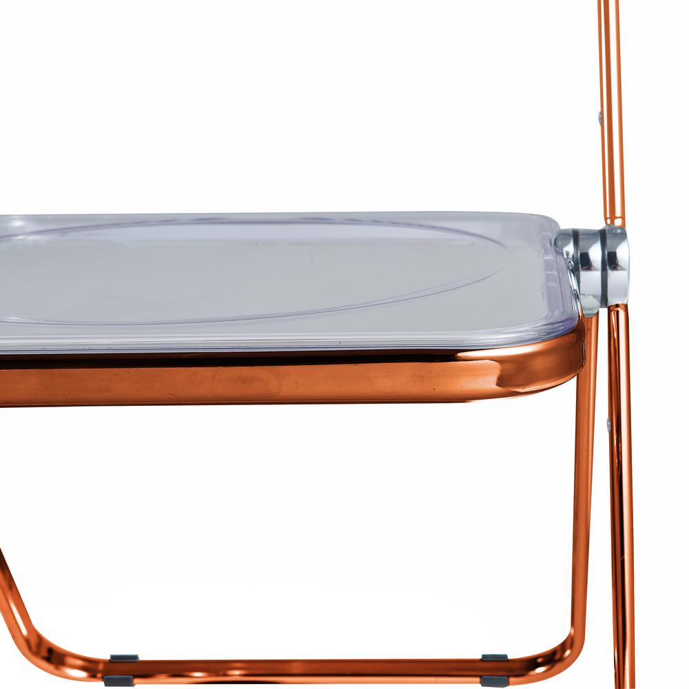 Lawrence Acrylic Folding Chair With Orange Metal Frame, Set of 2. Picture 2
