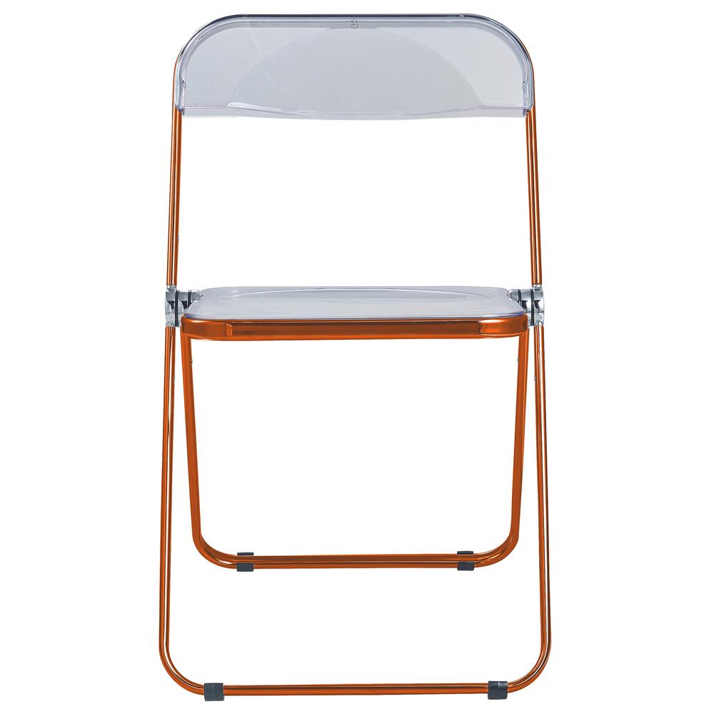 Lawrence Acrylic Folding Chair With Orange Metal Frame, Set of 2. Picture 5