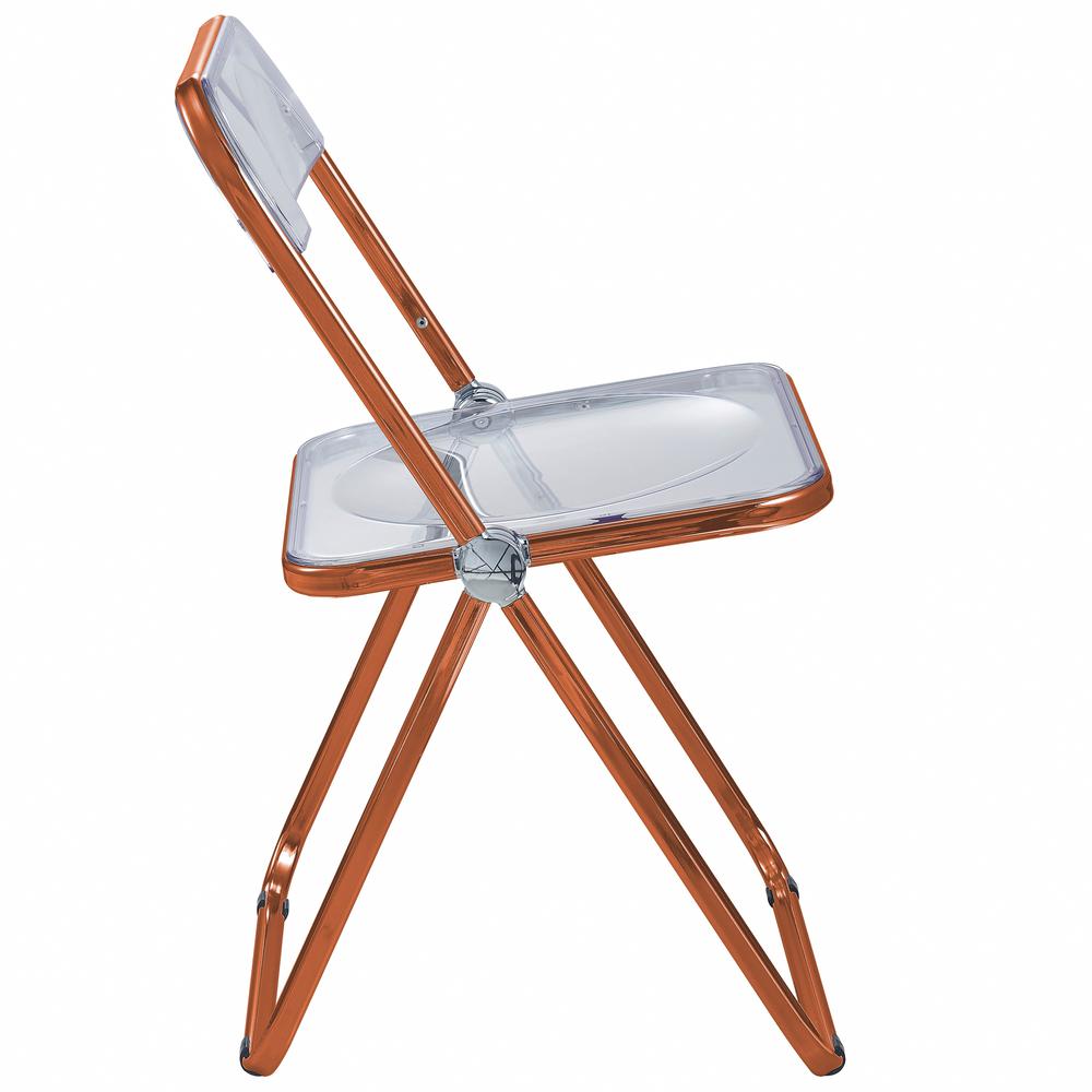 Lawrence Acrylic Folding Chair With Orange Metal Frame, Set of 2. Picture 7