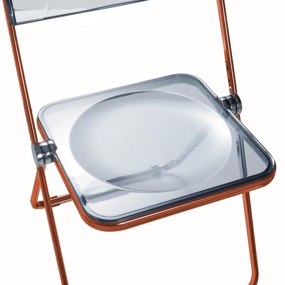 Lawrence Acrylic Folding Chair With Orange Metal Frame, Set of 2. Picture 9