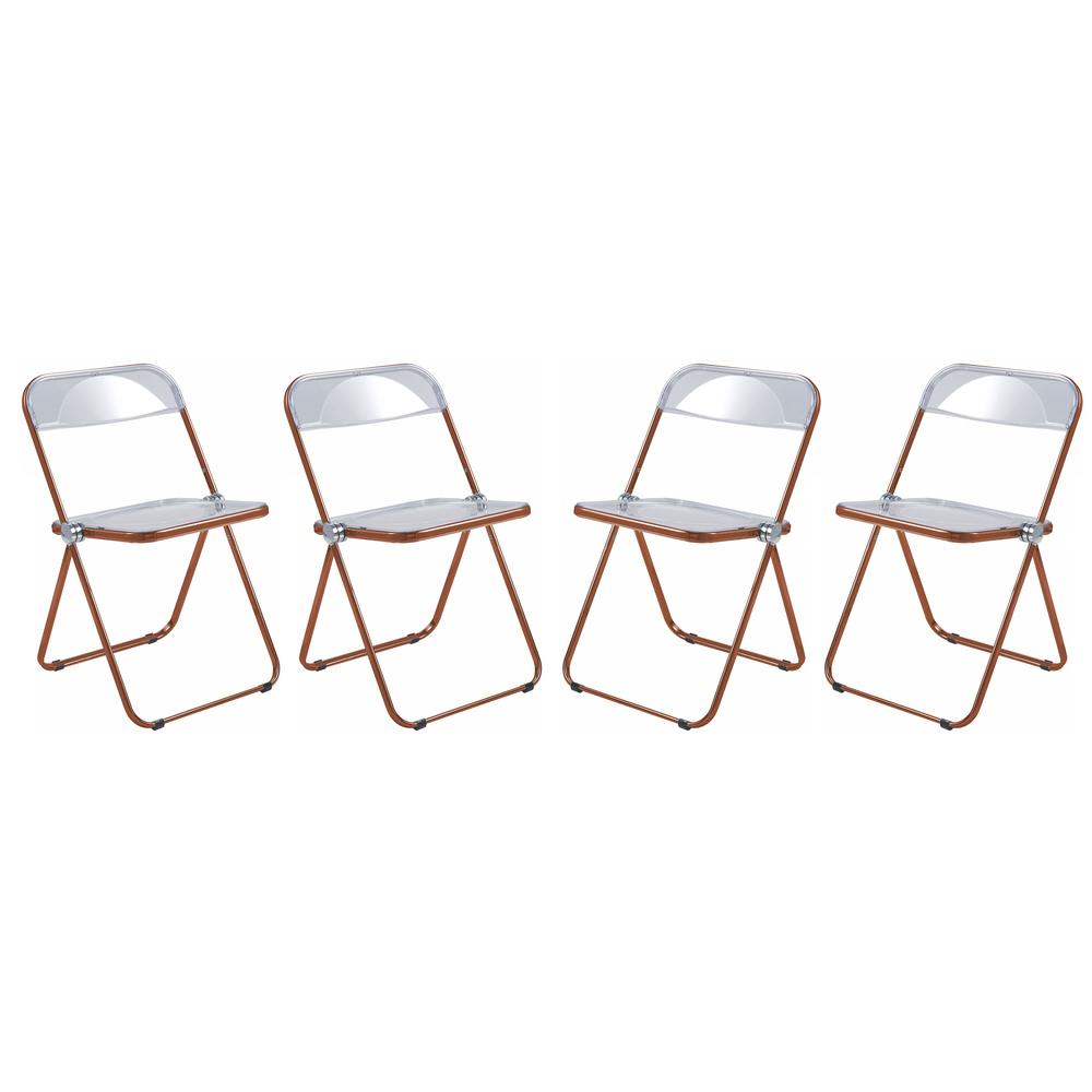 Lawrence Acrylic Folding Chair With Orange Metal Frame, Set of 4. Picture 1
