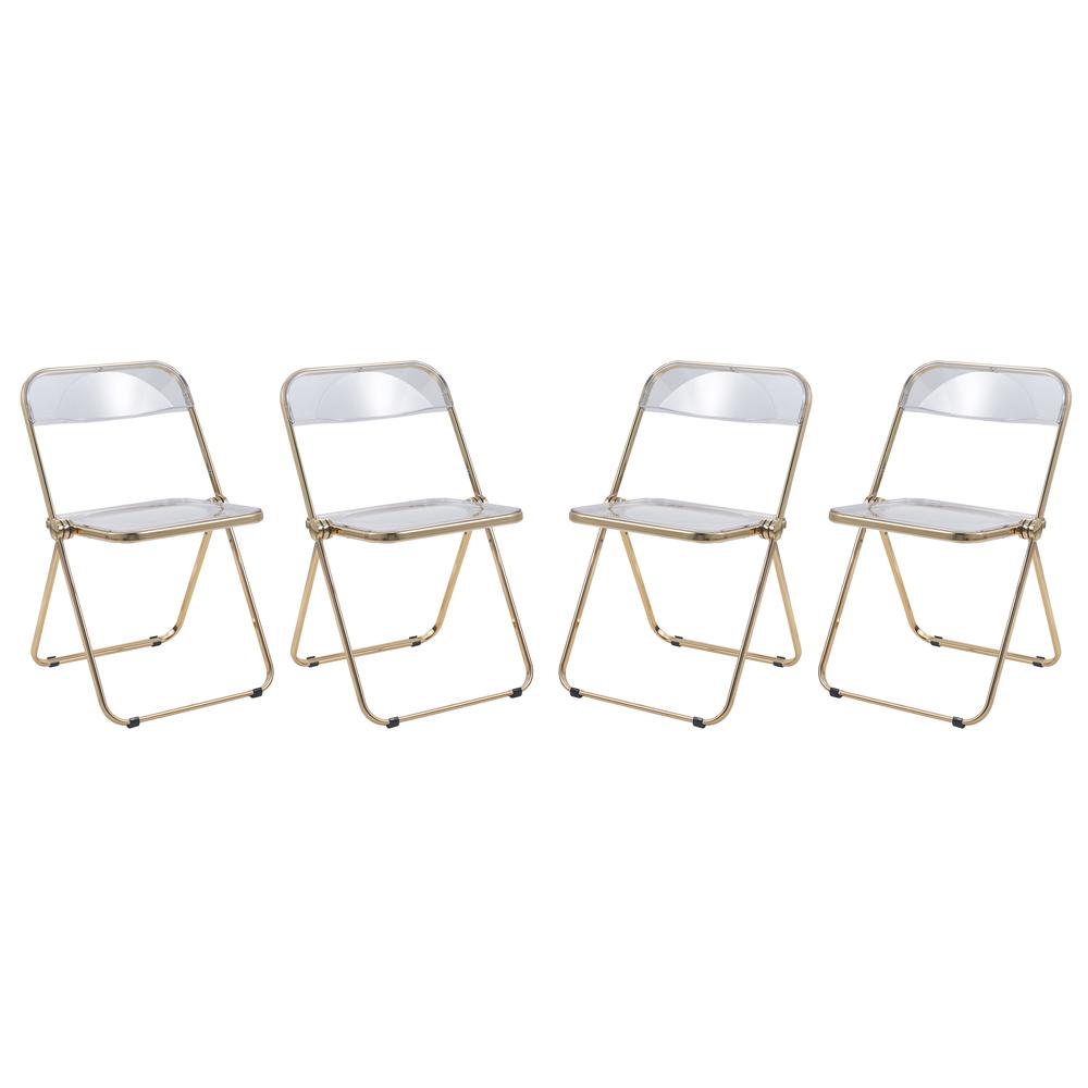 LeisureMod Lawrence Acrylic Folding Chair With Gold Metal Frame, Set of 4 LFG19CL4. The main picture.