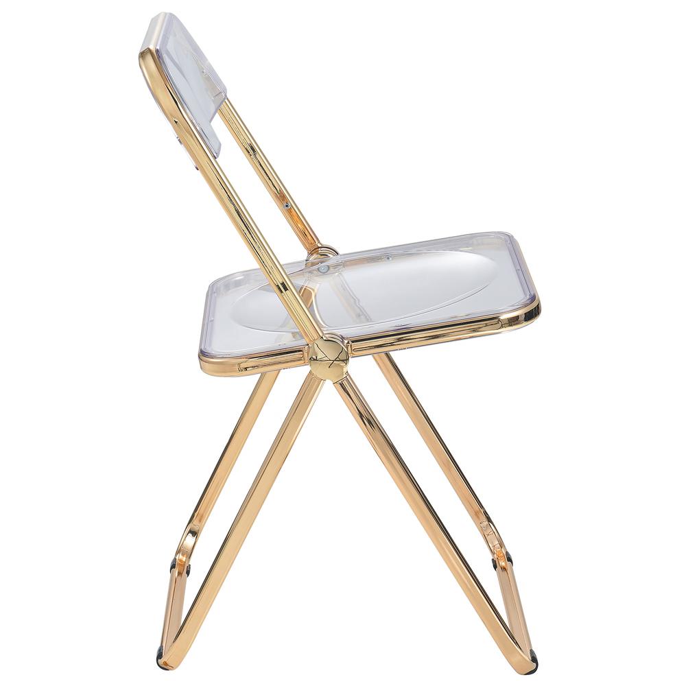 LeisureMod Lawrence Acrylic Folding Chair With Gold Metal Frame, Set of 4 LFG19CL4. Picture 7