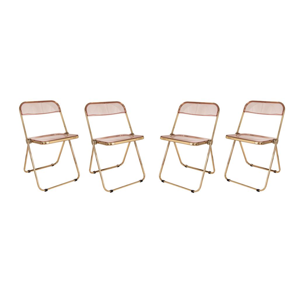 Lawrence Acrylic Folding Chair With Gold Metal Frame, Set of 4. Picture 1