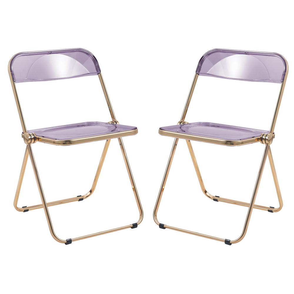 Lawrence Acrylic Folding Chair With Gold Metal Frame, Set of 2. Picture 1