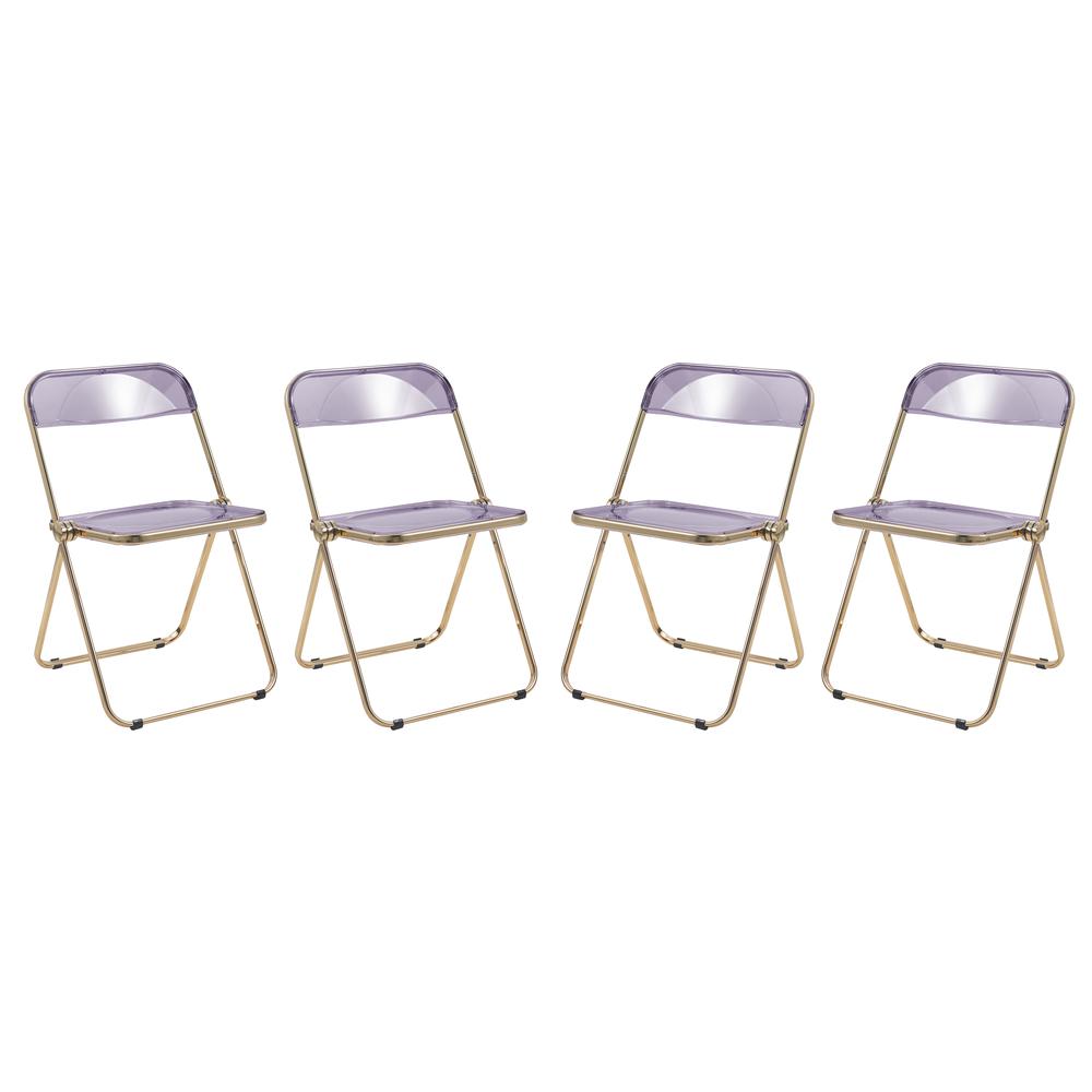 LeisureMod Lawrence Acrylic Folding Chair With Gold Metal Frame, Set of 4 LFG19PU4. The main picture.
