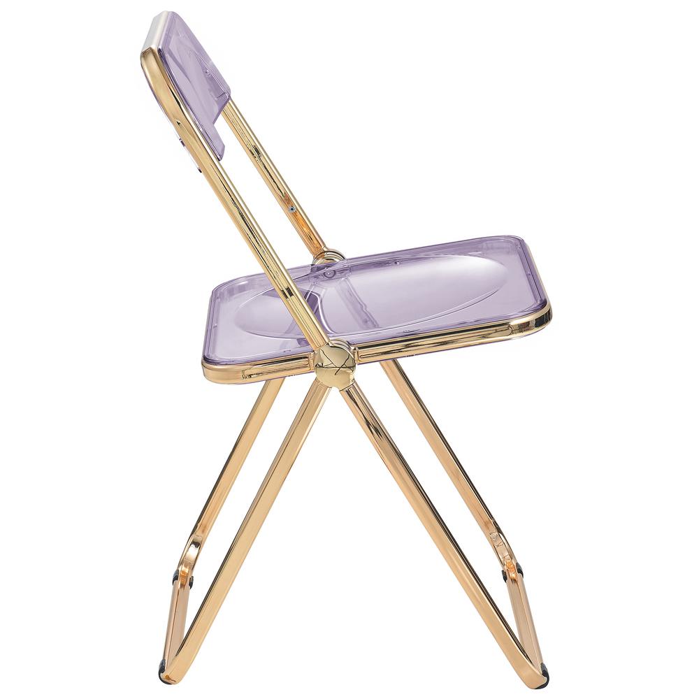 LeisureMod Lawrence Acrylic Folding Chair With Gold Metal Frame, Set of 4 LFG19PU4. Picture 7