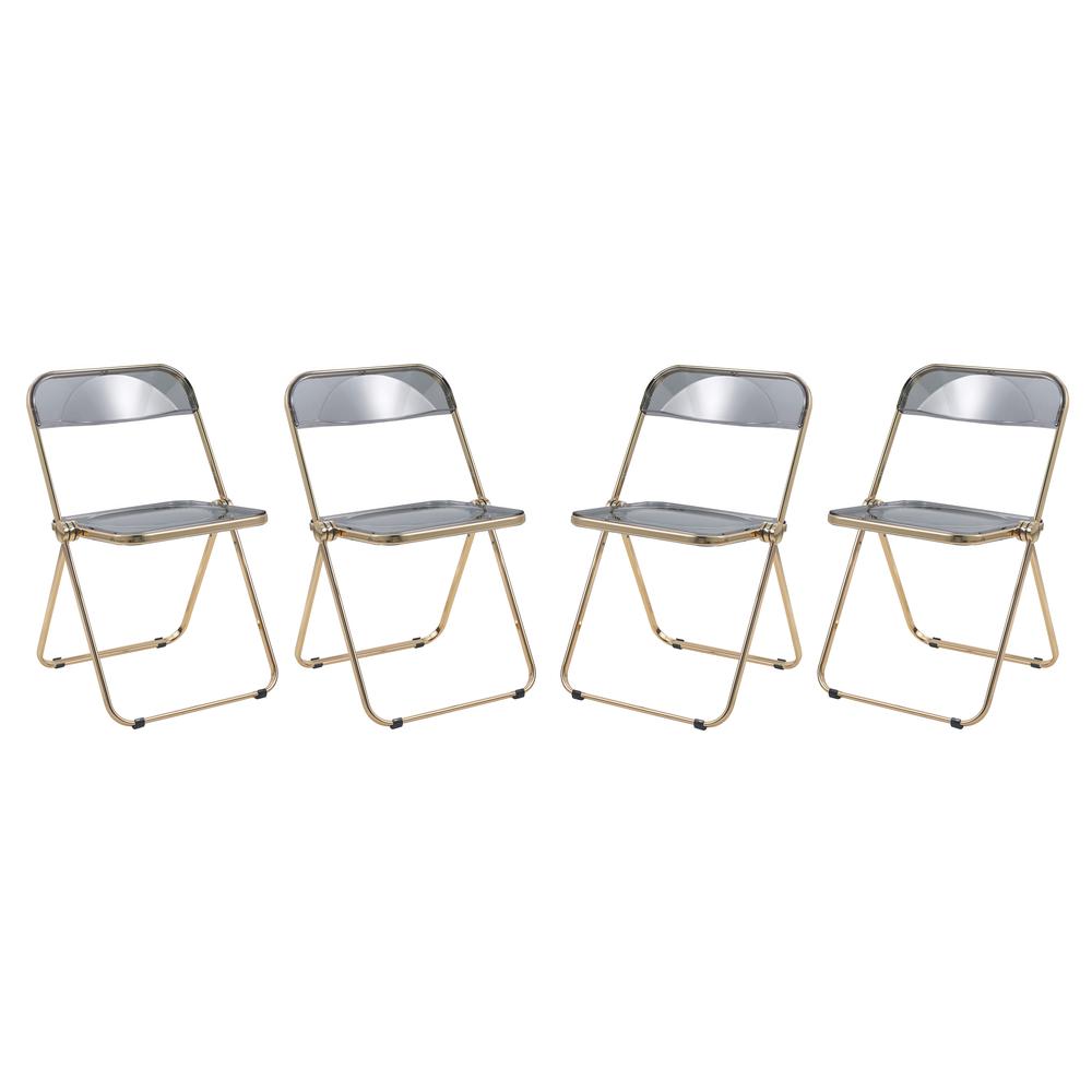 LeisureMod Lawrence Acrylic Folding Chair With Gold Metal Frame, Set of 4 LFG19TBL4. The main picture.