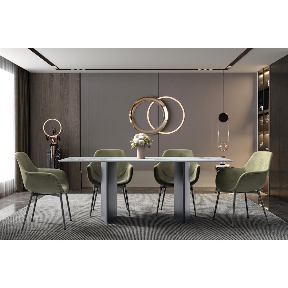 Modern Dining Table Black Base, With 71 Medium Grey Sintered Stone Top. Picture 2