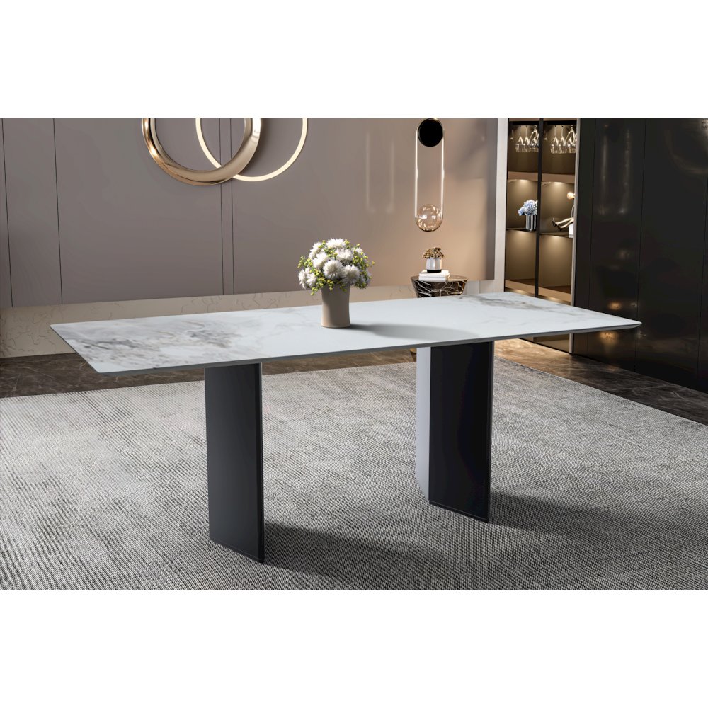 Modern Dining Table Black Base, With 71 Medium Grey Sintered Stone Top. Picture 3