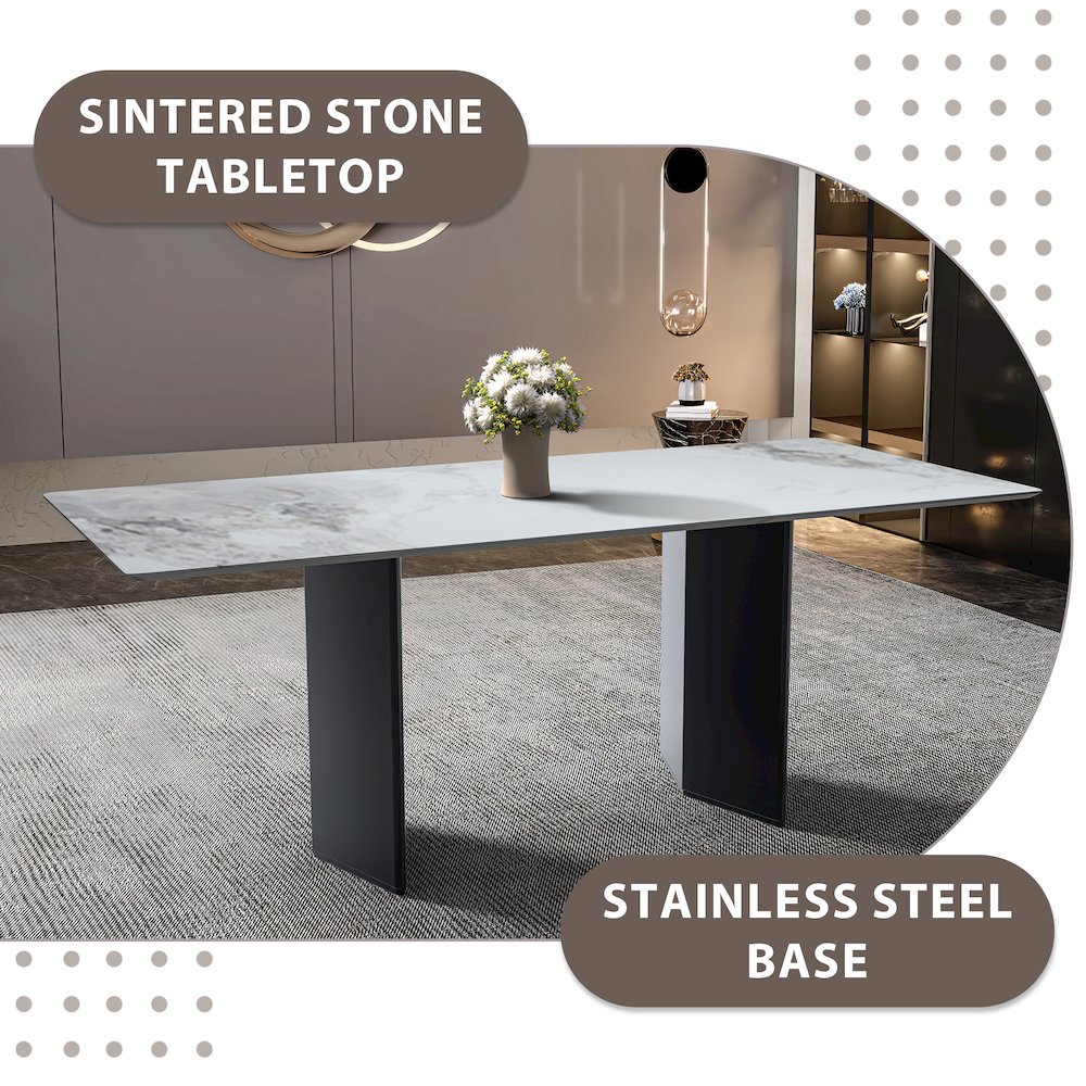 Modern Dining Table Black Base, With 71 Medium Grey Sintered Stone Top. Picture 4