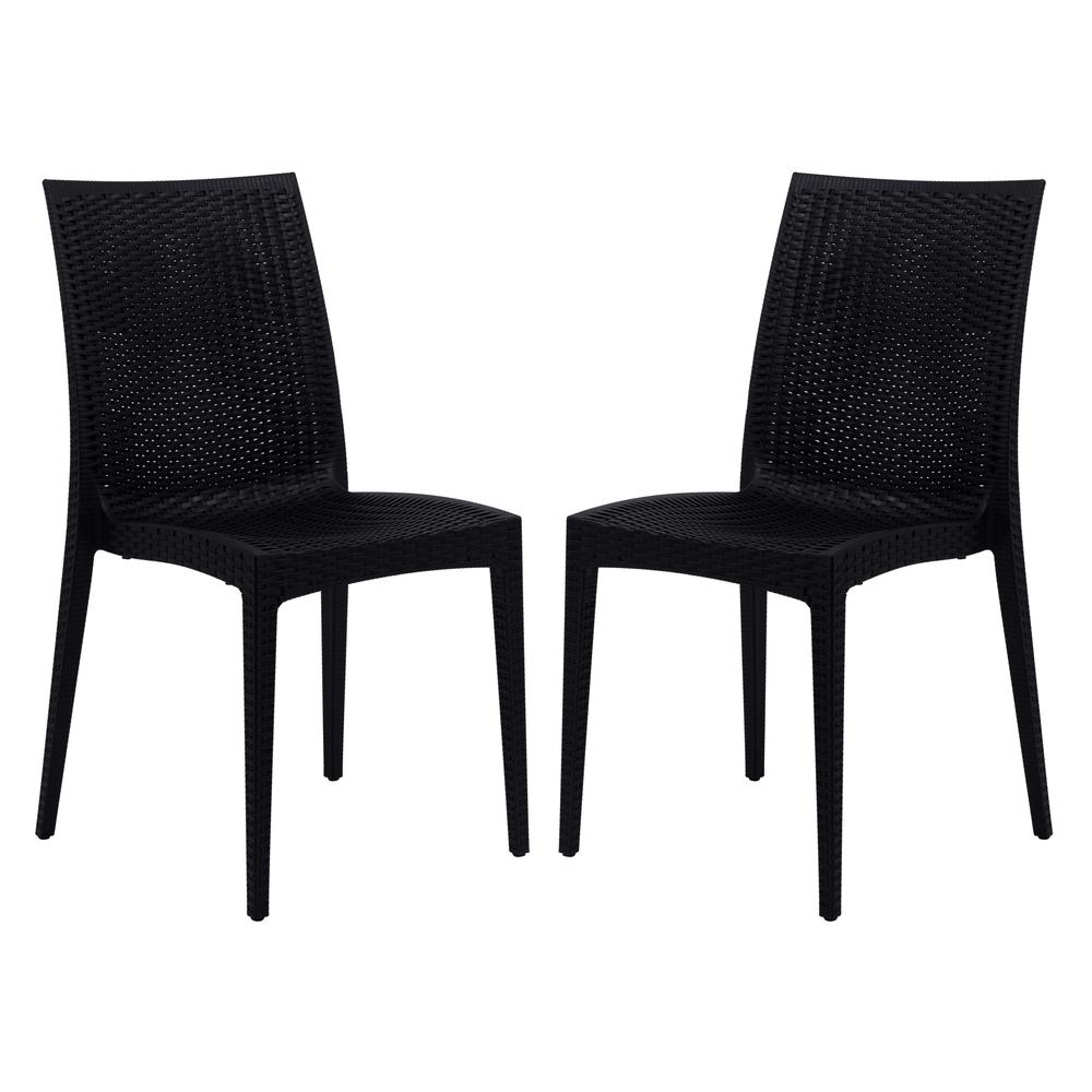 LeisureMod Weave Mace Indoor/Outdoor Dining Chair (Armless), Set of 2 MC19BL2. Picture 1
