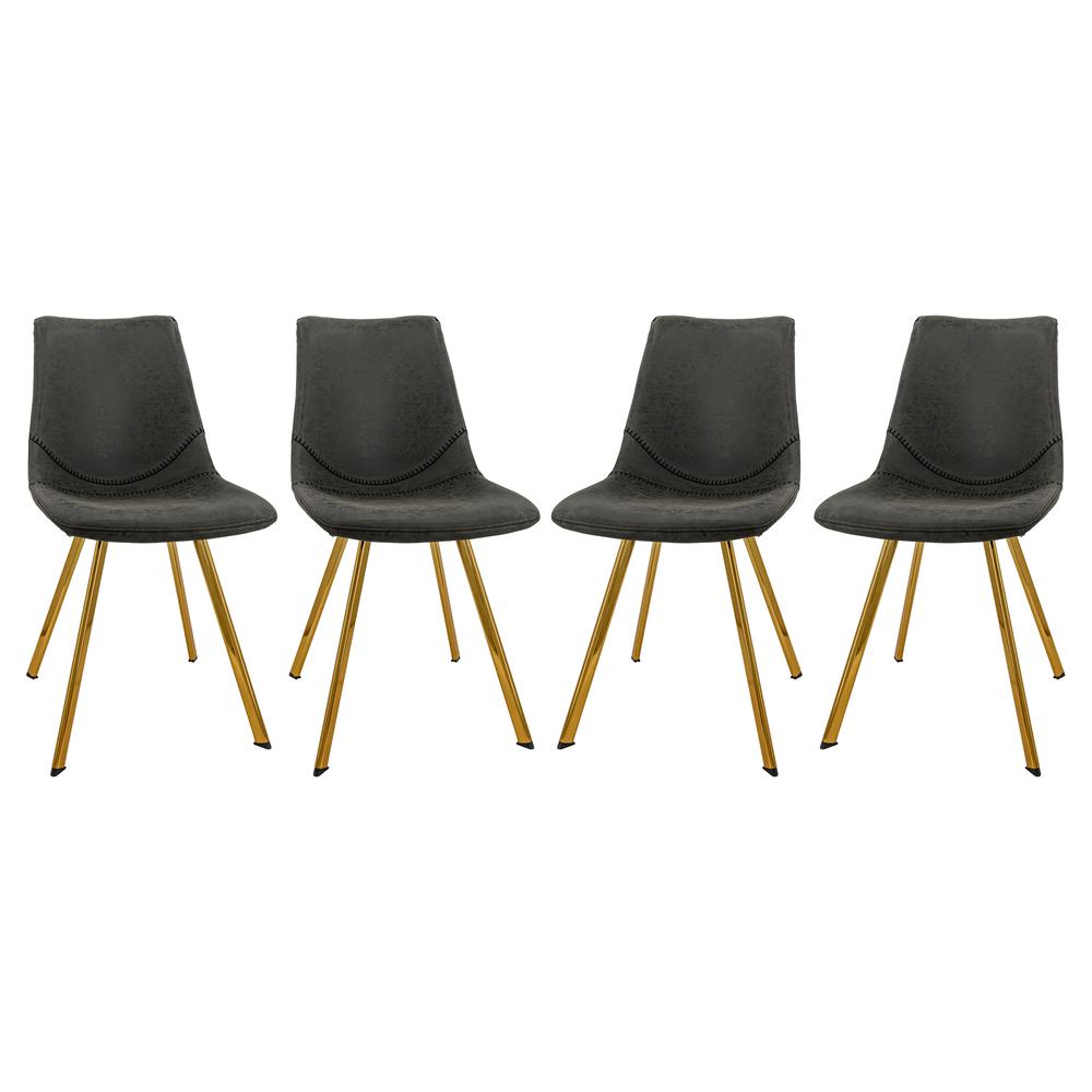 LeisureMod Markley Modern Leather Dining Chair With Gold Legs Set of 4 MCG18BL4. Picture 1