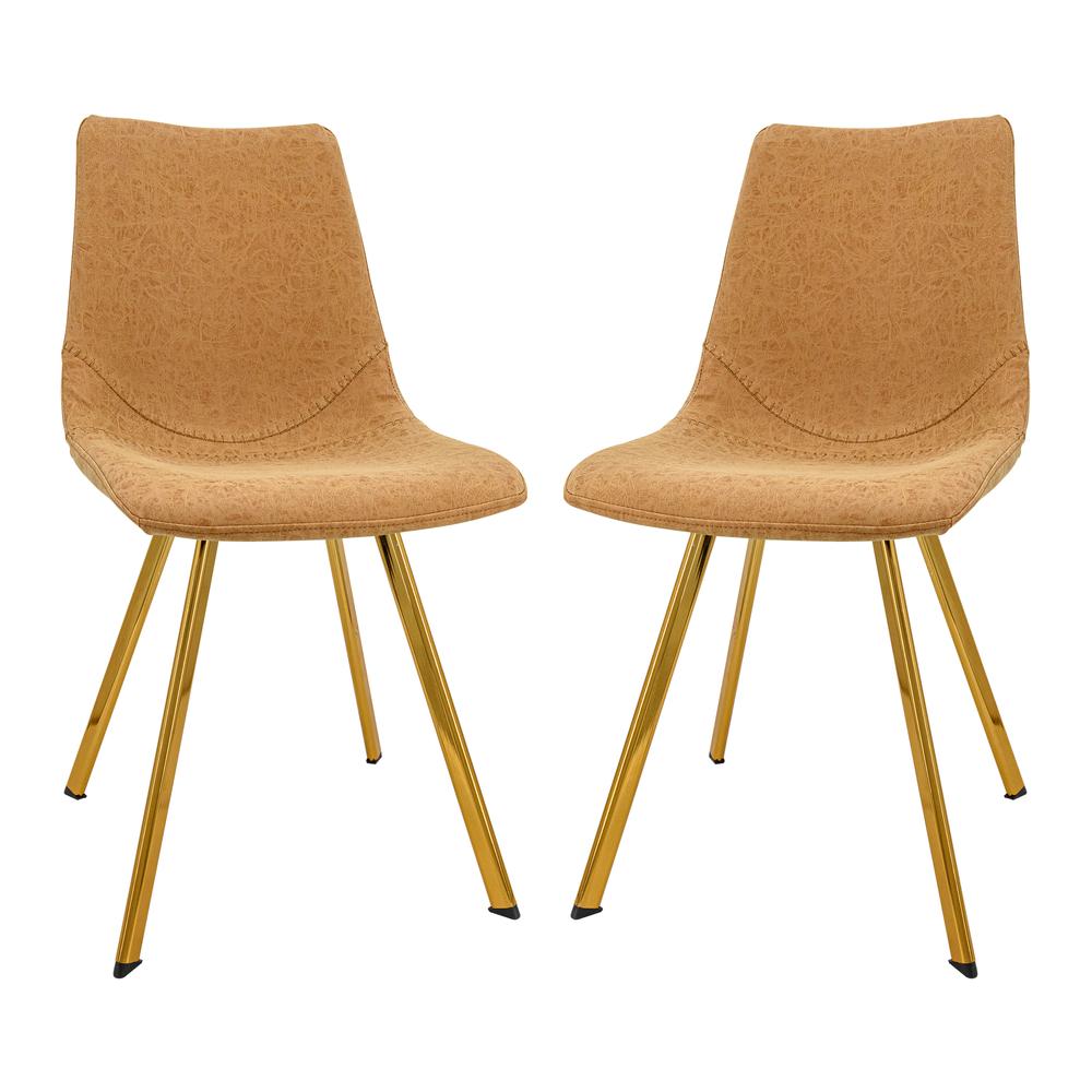 LeisureMod Markley Modern Leather Dining Chair With Gold Legs Set of 2 MCG18BR2. The main picture.