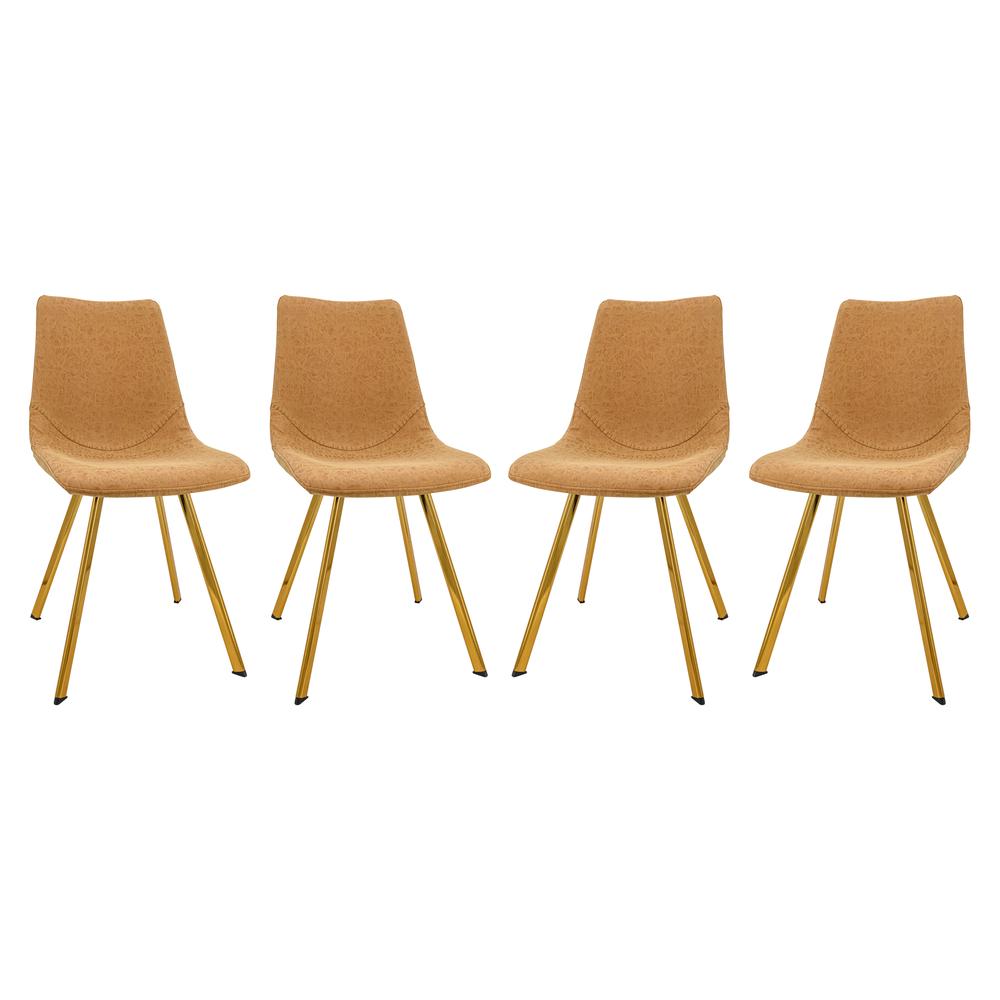 Markley Modern Leather Dining Chair With Gold Legs Set of 4. Picture 1