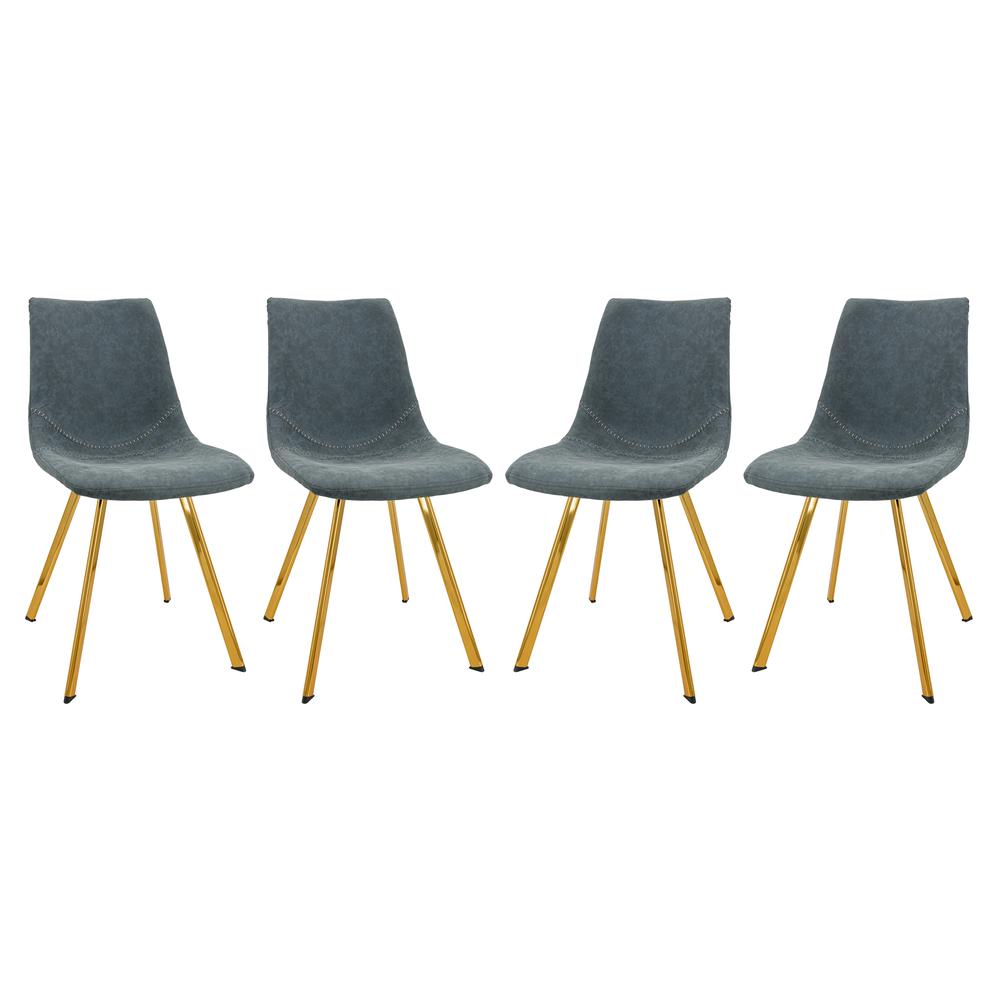 Markley Modern Leather Dining Chair With Gold Legs Set of 4. Picture 1