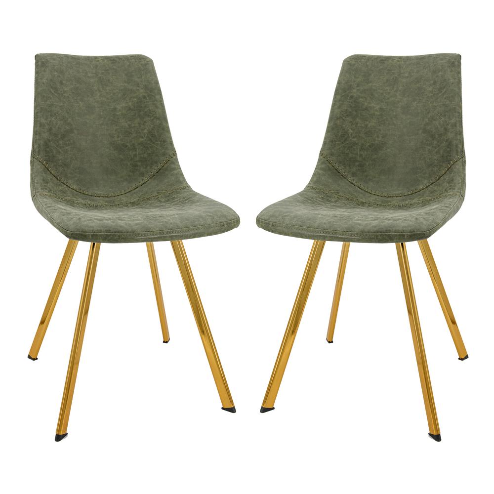 Markley Modern Leather Dining Chair With Gold Legs Set of 2. Picture 1